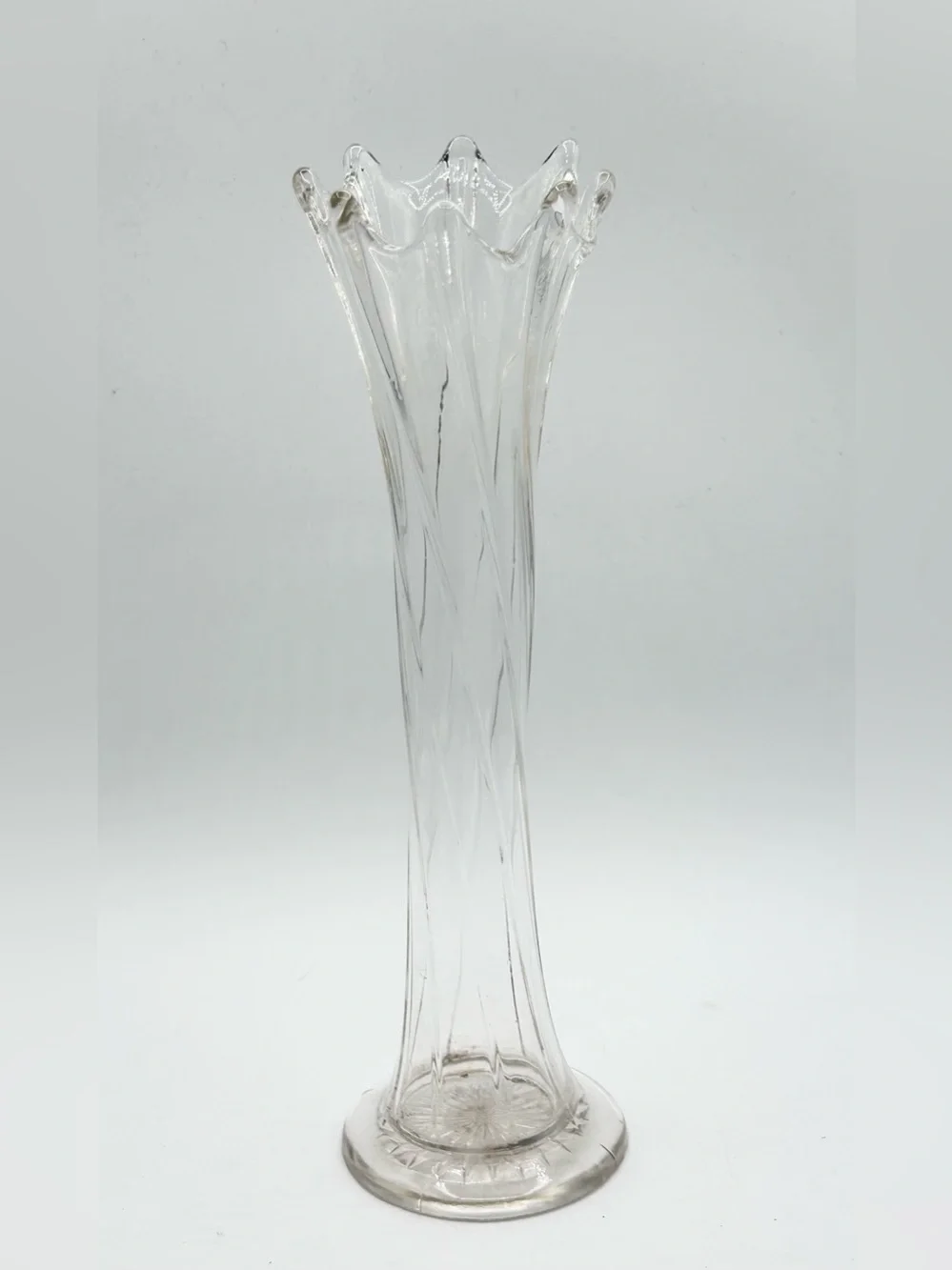 Vintage Antique MCM Swung Stretch Glass Clear Vase 12” Damage